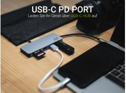 HUB Green Cell Adapter USB-C 7 in 1 (USB-C, USB 3.0, 2xUSB 2.0, HDMI 4K, microSD, SD) mit Power Delivery und Samsung DeX