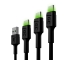 Sæt 3x Kabel USB-C Type C 30cm, 120cm, 200cm LED Green Cell Ray med hurtig opladning, Ultra Charge, Quick Charge 3.0