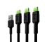Sæt 3x Kabel USB-C Type C 200cm LED Green Cell Ray med hurtig opladning, Ultra Charge, Quick Charge 3.0