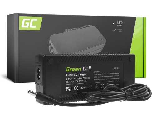 Green Cell ® oplader 54,6V 2A til e-cykel 48V Li-Ion batteri med rundt stik 5,5 * 2,1 mm