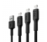 Sæt 3x Green Cell GC Ray USB -kabel - Lightning 30cm, 120cm, 200cm til iPhone, iPad, iPod, hvid LED, hurtig opladning