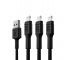 Sæt 3x Green Cell GC Ray USB -kabel - Lightning 120cm til iPhone, iPad, iPod, hvid LED, hurtig opladning