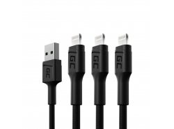 Sæt 3x Green Cell GC Ray USB -kabel - Lightning 120cm til iPhone, iPad, iPod, hvid LED, hurtig opladning