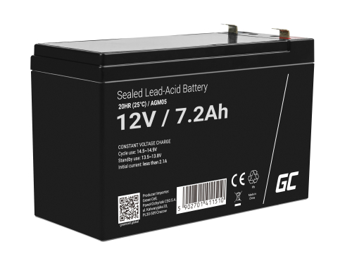 AGM GEL-batteri 12V 7,2Ah blybatteri Green Cell vedligeholdelsesfrit til UPS og overvågning