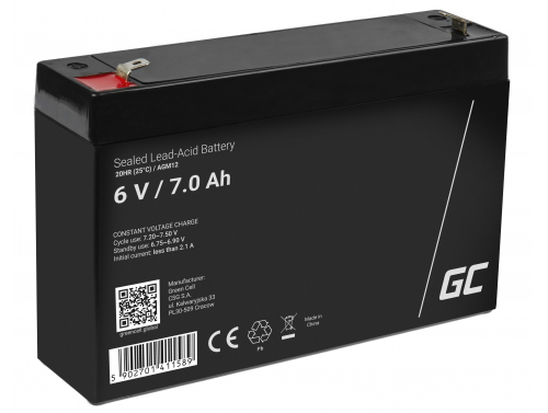 AGM GEL batteri 6V 7Ah blybatteri Green Cell vedligeholdelsesfri til alarm og belysning