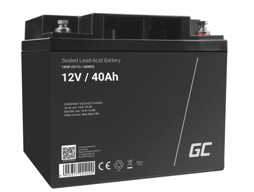 AGM GEL batteri 12V 40Ah blybatteri Green Cell vedligeholdelsesfri til cykel og traktor
