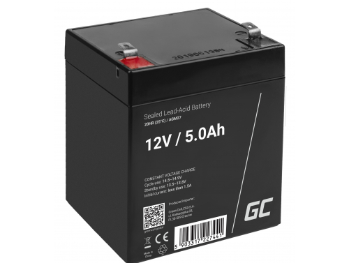 AGM GEL batteri 12V 5Ah blybatteri Green Cell vedligeholdelsesfrit til legetøj og lommelygter
