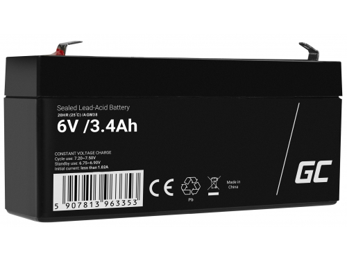 AGM GEL batteri 6V 3.4Ah blybatteri Green Cell vedligeholdelsesfrit til scootere og en parkeringsmåler