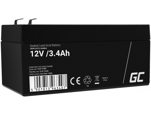 AGM GEL batteri 12V 3.4Ah blybatteri Green Cell vedligeholdelsesfrit til kasseapparater og skranker
