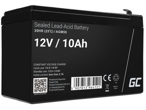 AGM GEL batteri 12V 10Ah blybatteri Green Cell vedligeholdelsesfrit til UPS og ekkosonder