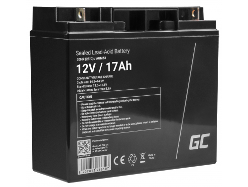 AGM GEL batteri 12V 17Ah blybatteri Green Cell vedligeholdelsesfri til solceller og ekkolod