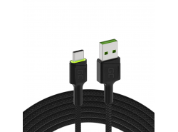 Green Cell GC Ray USB -kabel - USB -C 120 cm, grøn LED, hurtig opladning med ultraopladning, QC 3.0