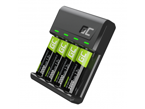 Indstil Green Cell GC VitalCharger-opladeren og 4x AA Ni-MH 2000mAh genopladelige batterier