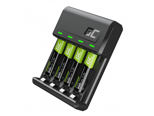 Indstil Green Cell GC VitalCharger-opladeren og 4x AAA Ni-MH 800mAh genopladelige batterier