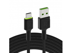 Kabel USB-C Type C 1,2m LED Green Cell Ray, med hurtig opladning, Ultra Charge, Quick Charge 3.0