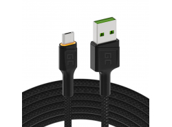 Kabel Micro USB 2m LED Green Cell Ray, med hurtig opladning, Ultra Charge, Quick Charge 3.0