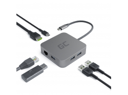 Adapter HUB USB-C Green Cell 6 i 1 (3xUSB 3.0 HDMI 4K Ethernet) til Apple MacBook Pro, Air, Asus, Dell XPS, HP, Lenovo X1
