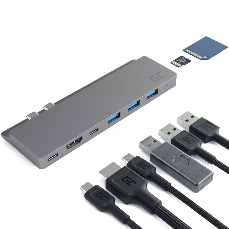 Adapter HUB USB-C Green Cell 8i1 HDMI, 3.0, SD,