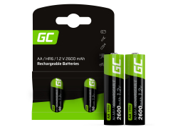 2x genopladelige Batterier AA R6 2600mAh Ni-MH foropladede Akkumulator Green Cell