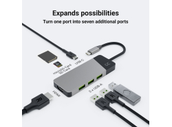 Dockingstation, adapter, Green Cell GC HUB2 USB-C 6 i 1 (USB 3.0 HDMI Ethernet USB-C) til Apple MacBook, Dell XPS og andre