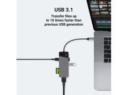 Dockingstation, adapter, Green Cell GC HUB2 USB-C 6 i 1 (USB 3.0 HDMI Ethernet USB-C) til Apple MacBook, Dell XPS og andre