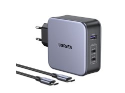 UGREEN 140W Oplader, GaN-teknologi, 2 x USB-C 1 x USB-A, inkluderer USB-C til USB-C-kabel på 1,5 m