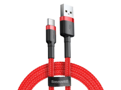 USB til USB-C Baseus Cafule 2A-kabel, Quick Charge 3.0, 200 cm, Dataoverførsel på 480 Mb/s, Stærk fletning, Rød farve