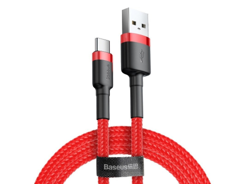 USB til USB-C Baseus Cafule 2A-kabel, Quick Charge 3.0, 200 cm, Dataoverførsel på 480 Mb/s, Stærk fletning, Rød farve