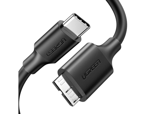 Micro-B USB - USB-C UGREEN 1m kabel, sort, Hurtig dataoverførsel Super Speed 3.0, Til kamera, harddisk, videokamera, smartphone