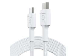 Kabel Hvidt USB-C Type C 2m Green Cell PowerStream, med hurtig opladning Power Delivery 60W, Ultra Charge, Quick Charge 3.0