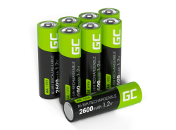 8x genopladelige Batterier AA R6 2600mAh Ni-MH foropladede Akkumulator Green Cell
