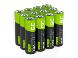 12x genopladelige Batterier AA R6 2600mAh Ni-MH foropladede Akkumulator Green Cell