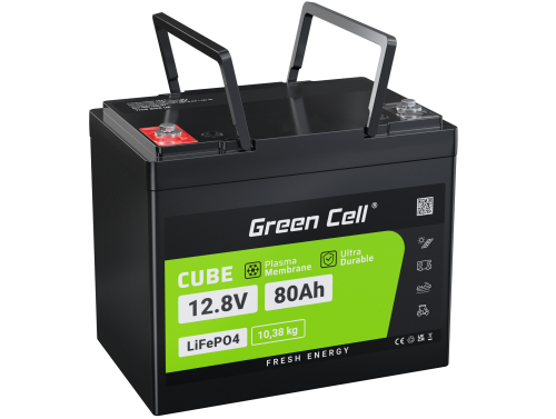 Green Cell LiFePO4 batteri 80Ah 12.8V 1024Wh lithiumjernfosfat til autocamper, rengøring, camping, Kutr