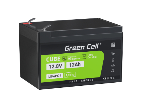 Green Cell LiFePO4 batteri 12Ah 12.8V 153,6Wh lithiumjernfosfat til kørestol, vandudstyr, scooter