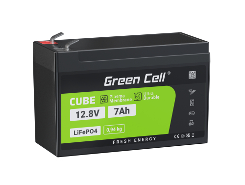 Green Cell LiFePO4 7Ah 12,8V 89,6Wh Lithium Iron Phosphate batteri til UPS, legetøj, overvågning