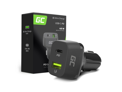Green Cell Biloplader 48W Power Delivery med Quick Charge 3.0 - USB-C, USB-A