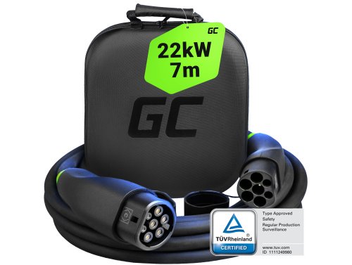 Green Cell Snap EV Ladekabel Type 2 22kW 7m til Tesla Model 3 S X Y, Kia EV6, Hyundai IONIQ 5, Audi E-Tron, Ford Mach-E