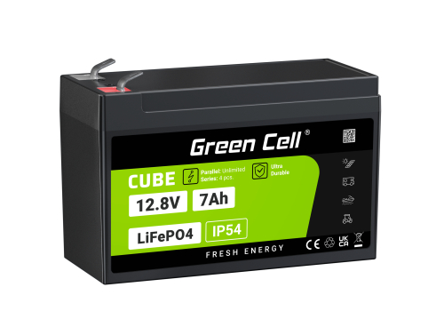 Green Cell CUBE LiFePO4 Batteri 7Ah 12.8V 89.6Wh Lithium-Jern-Phosphate til UPS, Alarm Legetøj, CCTV Telekom, Elektrisk legetøj