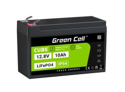 Green Cell CUBE LiFePO4 Batteri 10Ah 12.8V 128Wh Lithium-Jern-Phosphate til Strømforsyning og nødbelysning, Kontrolpaneler