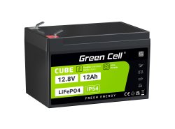 Green Cell CUBE LiFePO4 Batteri 12Ah 12.8V 153.6Wh Lithium-Jern-Phosphate til Kørestole, Legetøj, Plæneklippere, Løbehjul