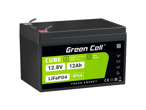 Green Cell CUBE LiFePO4 Batteri 12Ah 12.8V 153.6Wh Lithium-Jern-Phosphate til Kørestole, Legetøj, Plæneklippere, Løbehjul