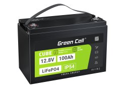 Green Cell CUBE LiFePO4 Batteri 100Ah 12.8V 1280Wh Lithium-Jern-Phosphate til Autocamper, Sejlbåde, Solcelleanlæg, Campingvogne