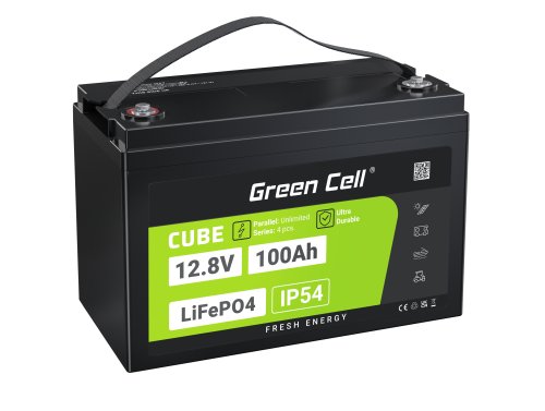 Green Cell CUBE LiFePO4 Batteri 100Ah 12.8V 1280Wh Lithium-Jern-Phosphate til Autocamper, Sejlbåde, Solcelleanlæg, Campingvogne