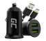 Green Cell Biloplader USB PowerRide Nano36, 2x USB-A, 36W med hurtig opladning Ultra Charge + LED Kabel USB-C 120cm
