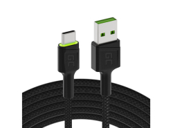 Green Cell Biloplader USB PowerRide Nano36, 2x USB-A, 36W med hurtig opladning Ultra Charge + 2x LED Kabel USB-C 120cm