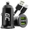 Green Cell Biloplader USB PowerRide Nano36, 2x USB-A, 36W med hurtig opladning Ultra Charge + LED Kabel Lightning 120cm