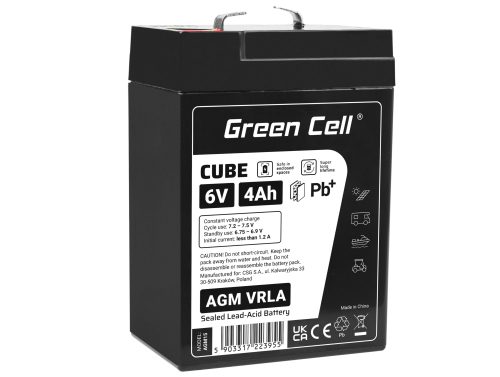 Green Cell CUBE AGM IP54 batteri AGM GEL 6V 4Ah blybatteri vedligeholdelsesfri til traktor og bil