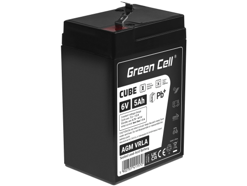 Green Cell CUBE AGM IP54 batteri AGM GEL 6V 5Ah blybatteri Green Cell vedligeholdelsesfri til biler og legetøj