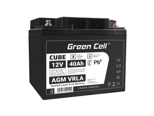 Green Cell CUBE AGM IP54 batteri AGM GEL 12V 40Ah blybatteri Green Cell vedligeholdelsesfri til cykel og traktor