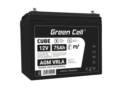 Green Cell CUBE AGM IP54 batteri AGM GEL 12V 75Ah blybatteri Green Cell vedligeholdelsesfrit til elmotor og autocamper